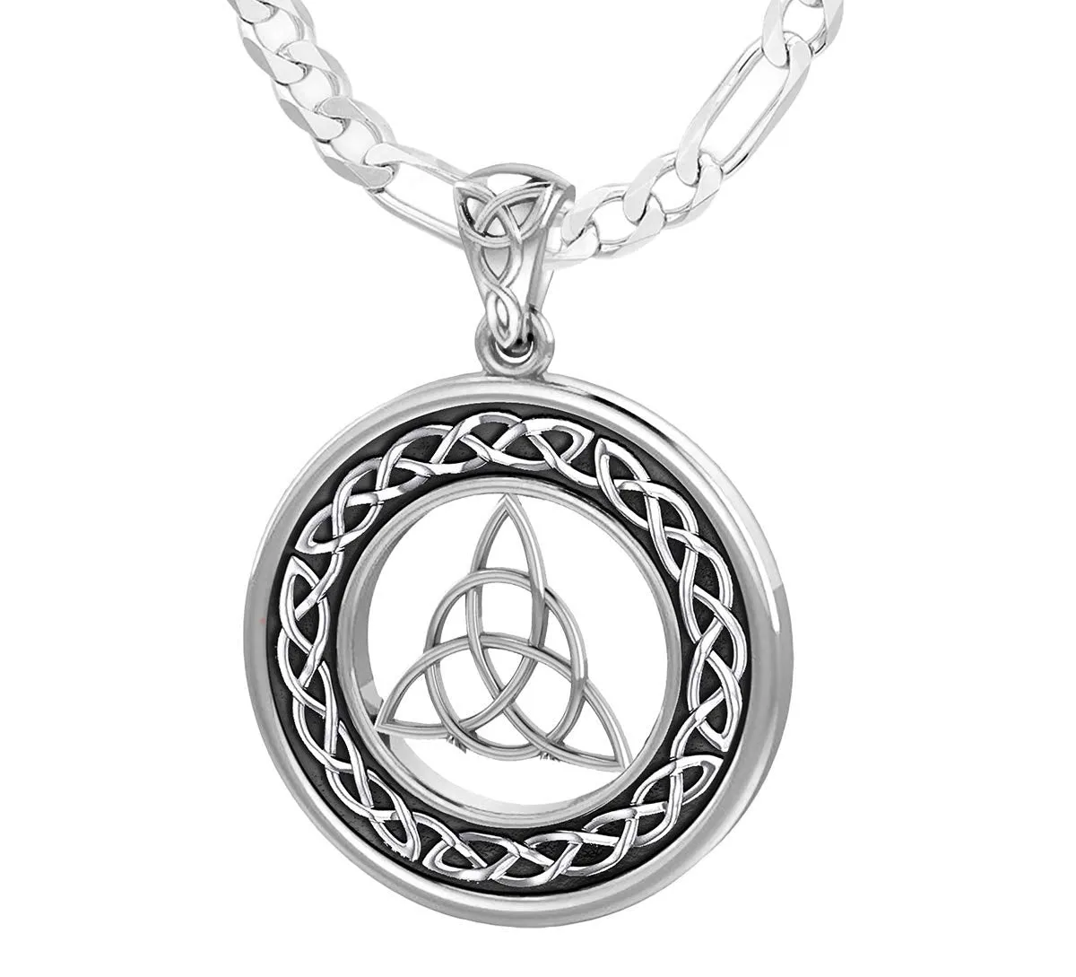 Ladies 925 Sterling Silver Irish Celtic Trinity and Love Knot Pendant Necklace