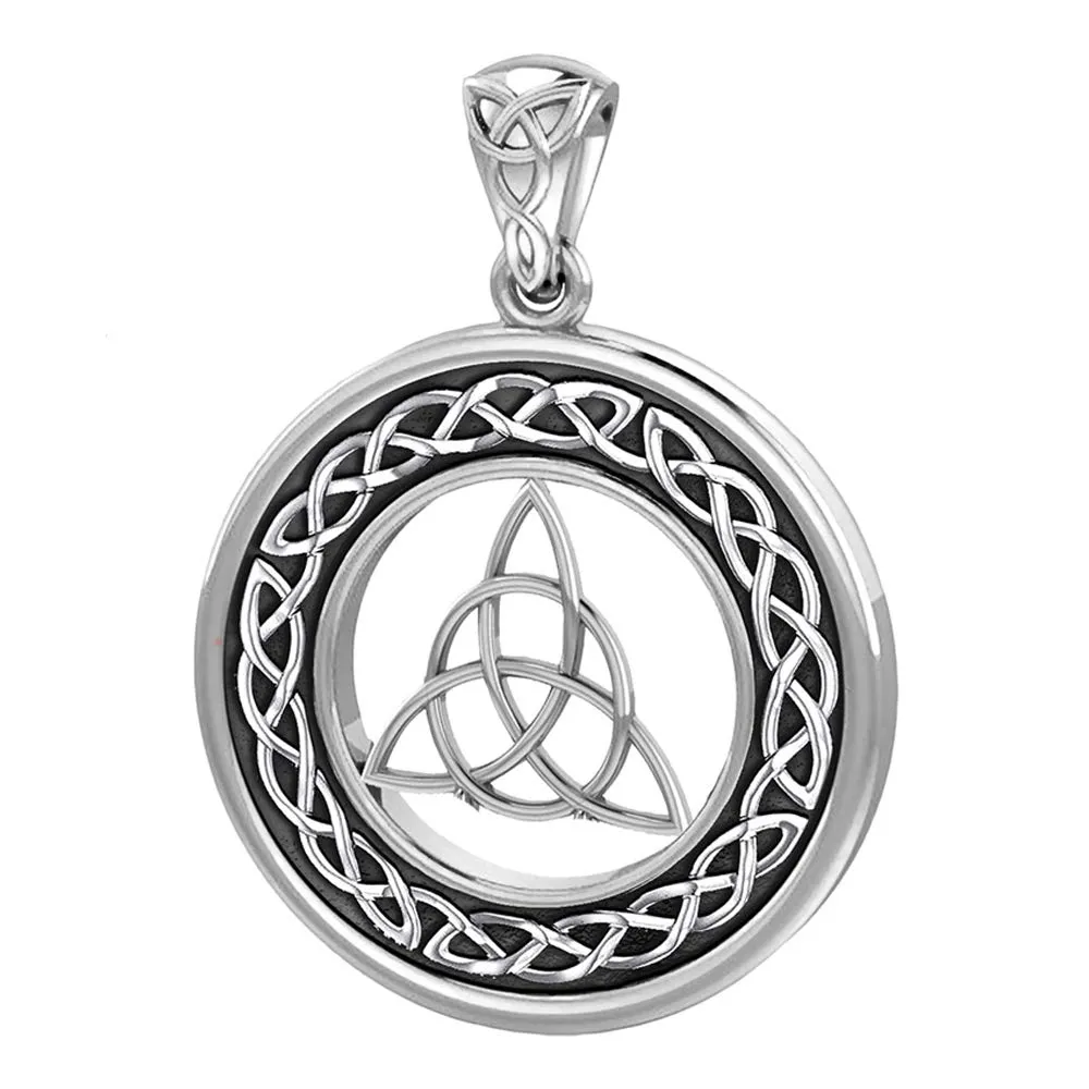 Ladies 925 Sterling Silver Irish Celtic Trinity and Love Knot Pendant Necklace