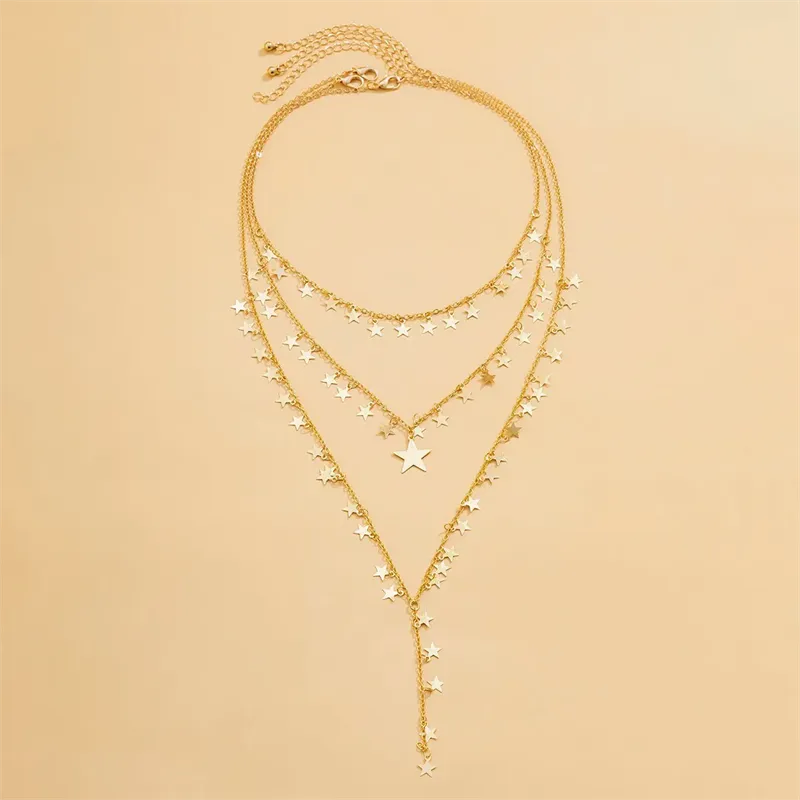 Ladies Sparkling 3pcs/Set Five-Pointed Stars Necklaces