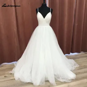 Lakshmigown Spaghetti Straps Tulle Wedding Dress V Neck Pleat Off White  2024 Bridal Gowns Countryside vestido de noiva