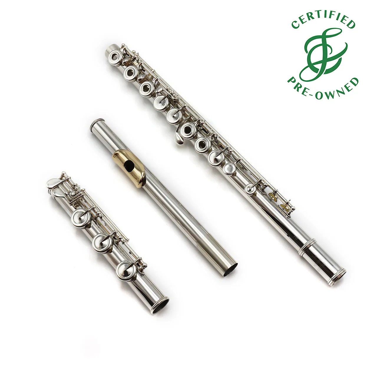 Lamberson Flute #45 - solid silver, 14k gold lip plate and riser, inline G, B footjoint