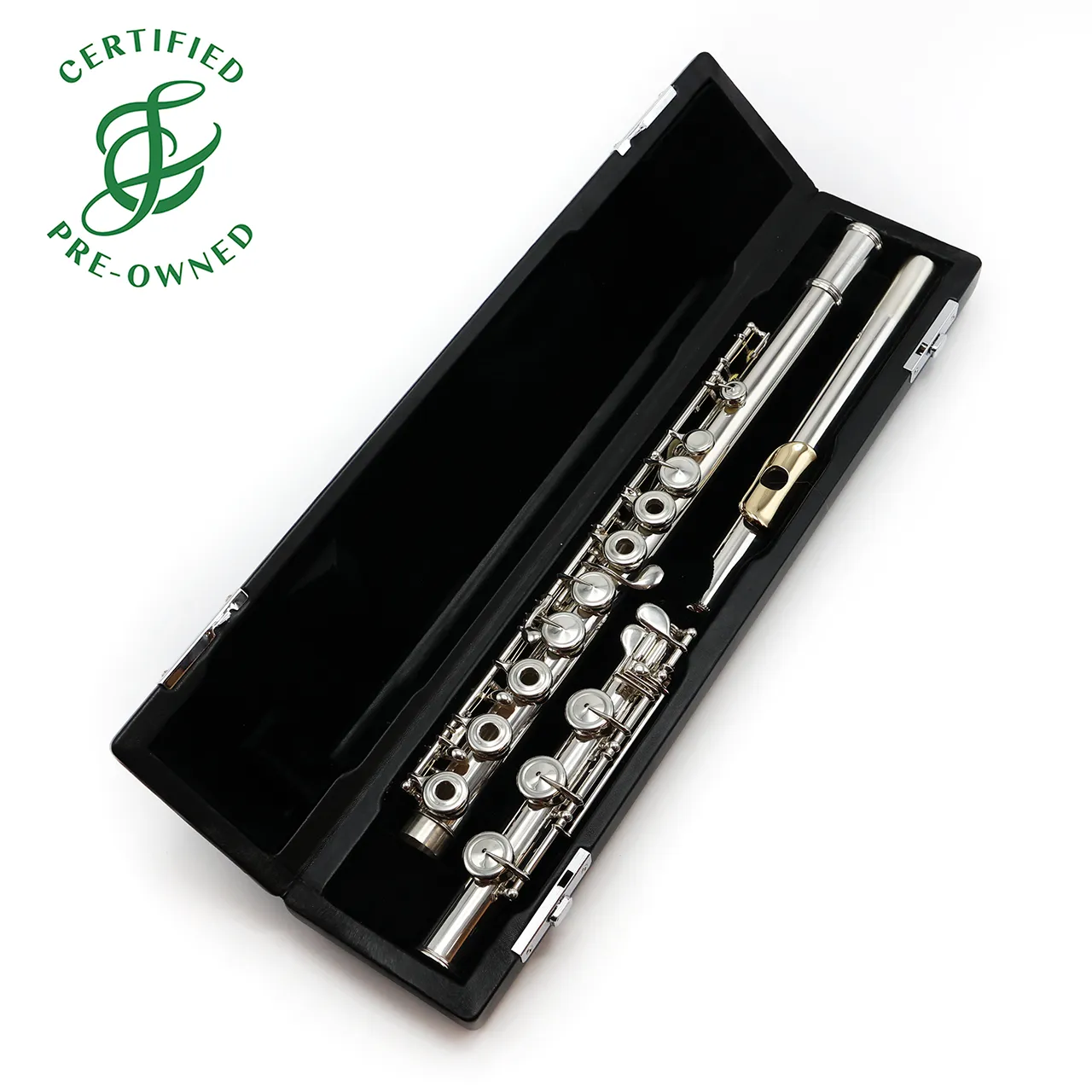 Lamberson Flute #45 - solid silver, 14k gold lip plate and riser, inline G, B footjoint