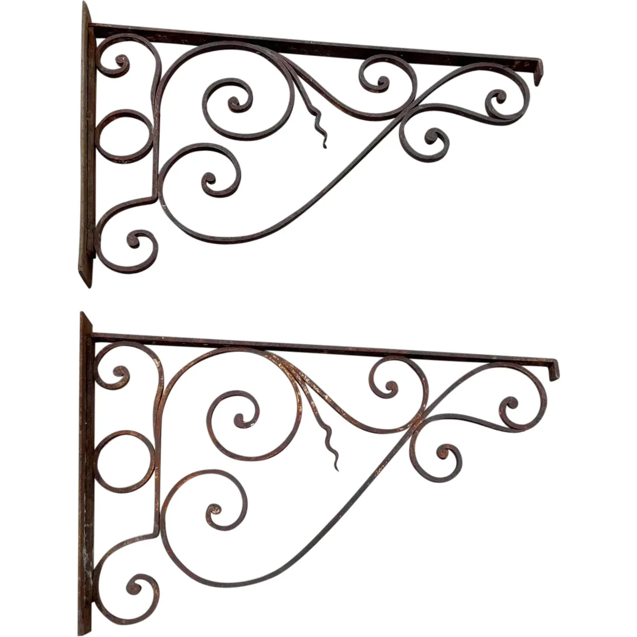 Large Pair of French Wrought Iron Scrolled Roof Awning Brackets