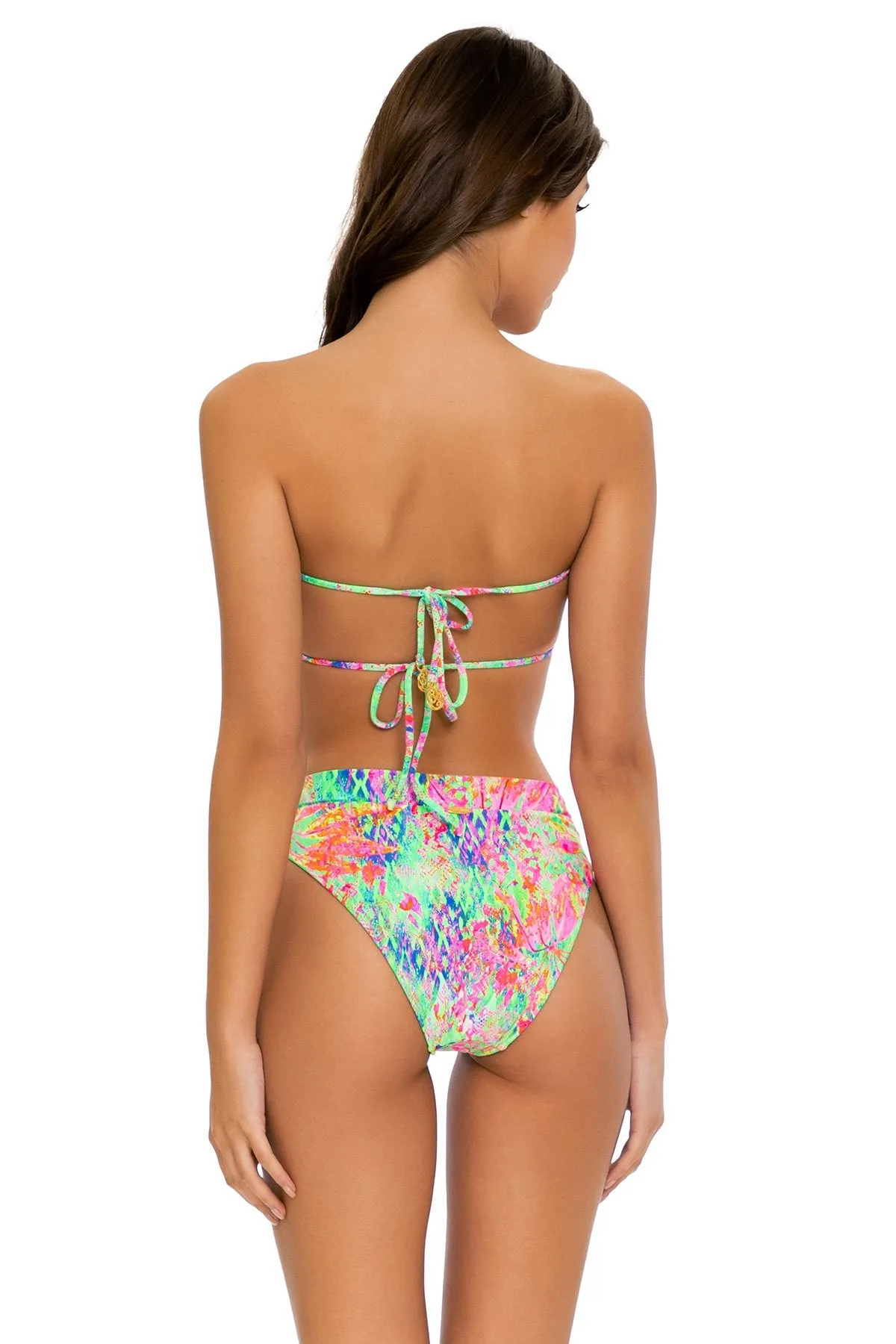 LEMONADE RUSH - Multiway Scrunched Cup Bandeau & High Leg Banded Waist Bottom • Multicolor