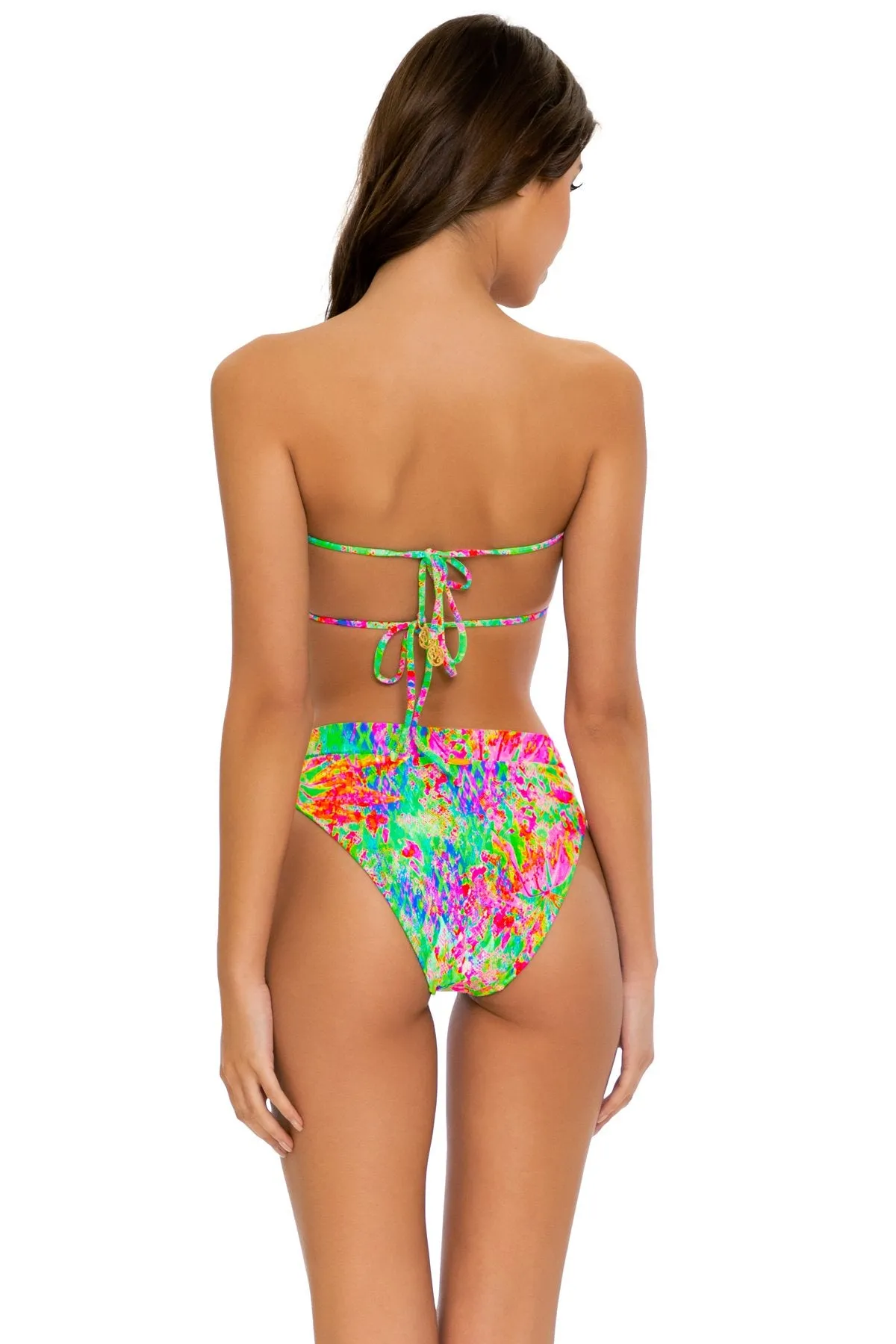 LEMONADE RUSH - Multiway Scrunched Cup Bandeau & High Leg Banded Waist Bottom • Multicolor