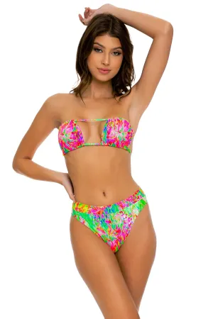 LEMONADE RUSH - Multiway Scrunched Cup Bandeau & High Leg Banded Waist Bottom • Multicolor