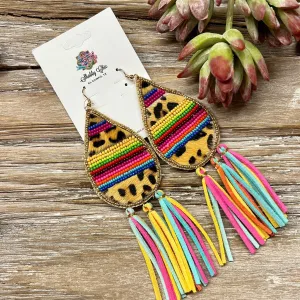 Leopard and Colorful Fringe Earrings