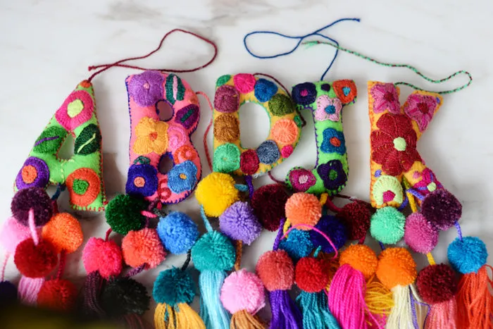 Letters - Mexican Letter Embroidered Ornaments handmade in Chiapas Mexico