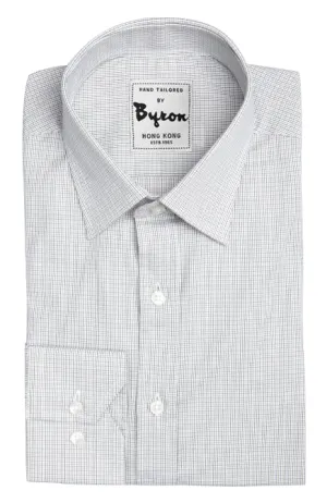 Light Grey Micro Herringbone Check Shirt, Medium Point Collar, Angled Cuff