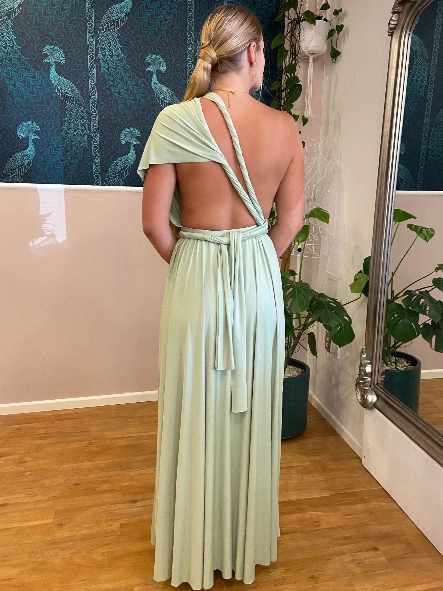 Light Olive convertible Infinity dress with split Express NZ wide