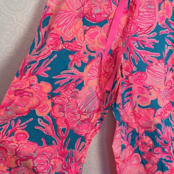 Lilly Pulitzer Pajama Pants Watercolors Bright Colorful Medium Cotton Pink Blue