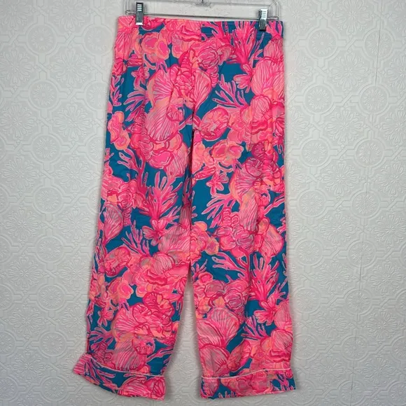 Lilly Pulitzer Pajama Pants Watercolors Bright Colorful Medium Cotton Pink Blue