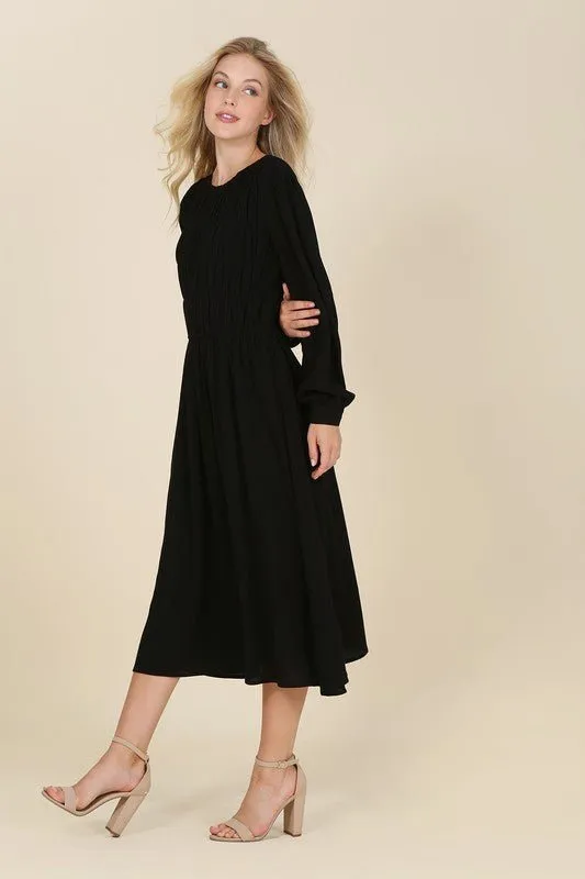 Long Sleeve Smocked Midi Dress