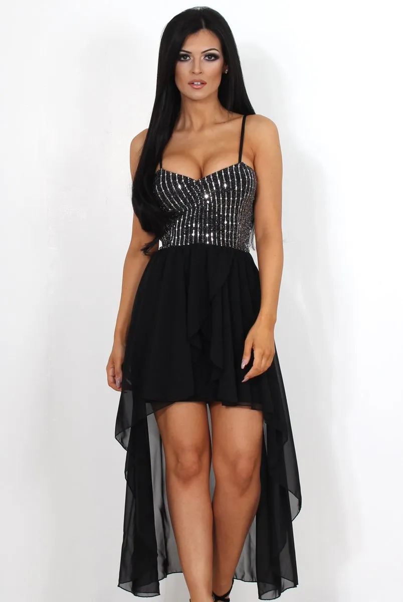 Lora Black Sparkle Drooped Back Dress