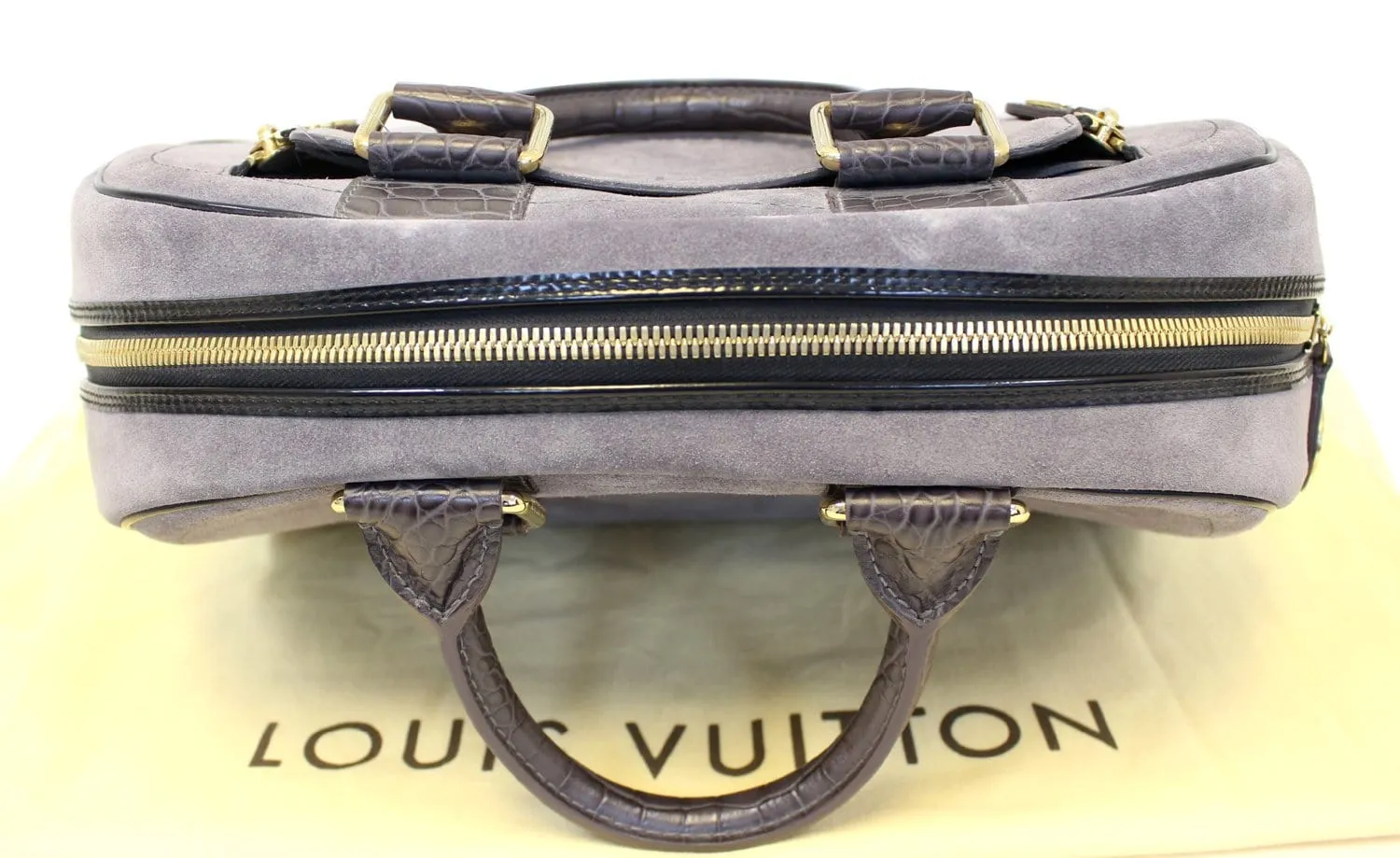 LOUIS VUITTON Grey Suede Havane Stamped Trunk GM Bag Limited