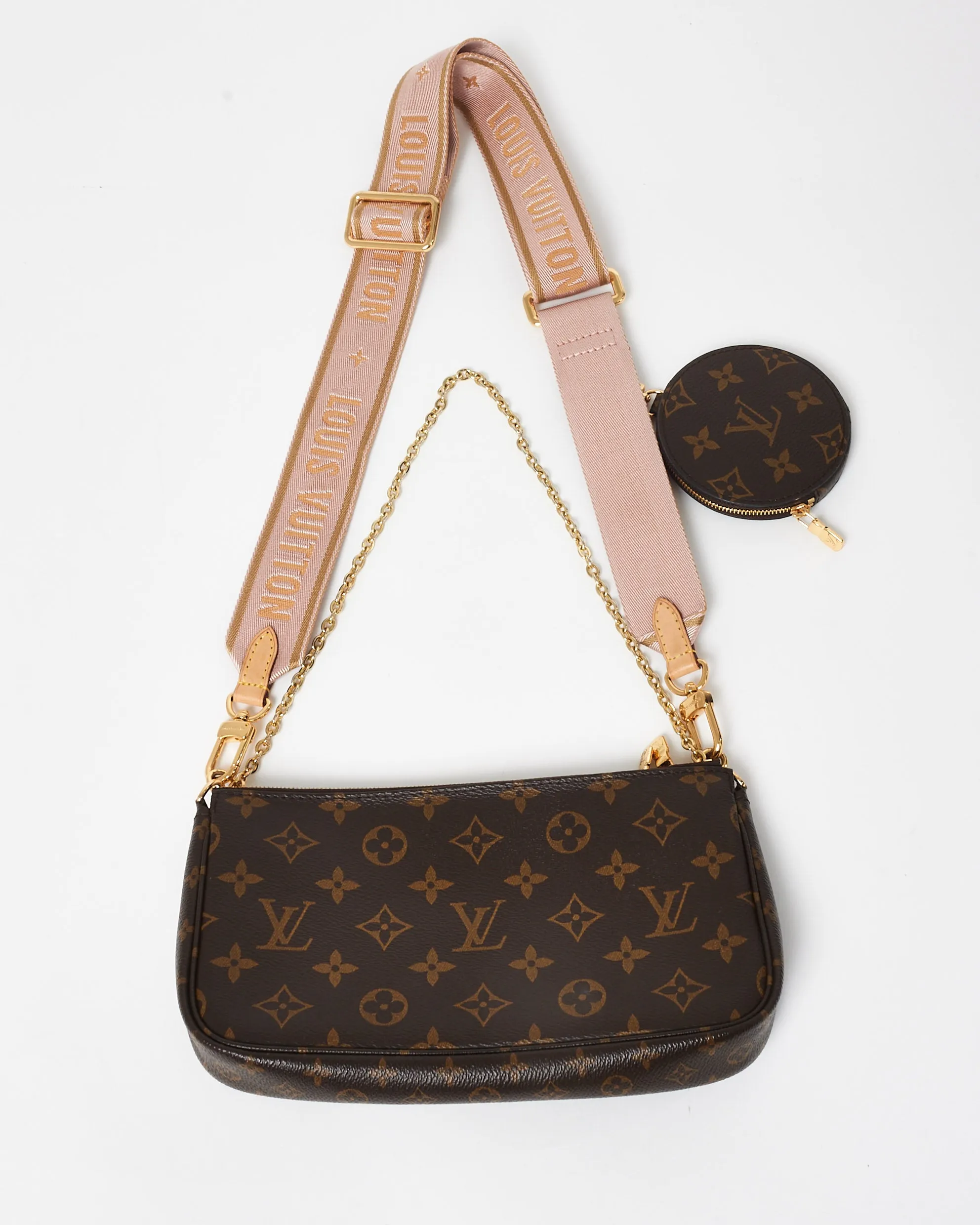Louis Vuitton Monogram Coated Canvas & Pink Strap Multi Pochette Bag