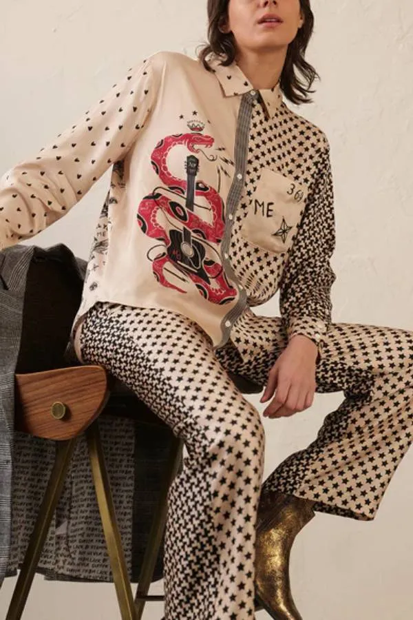 Love Heart Five-pointed Heart Snake Mixed Print Shirt