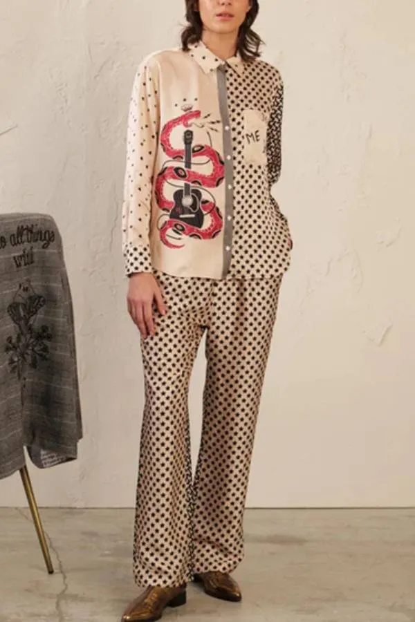 Love Heart Five-pointed Heart Snake Mixed Print Shirt