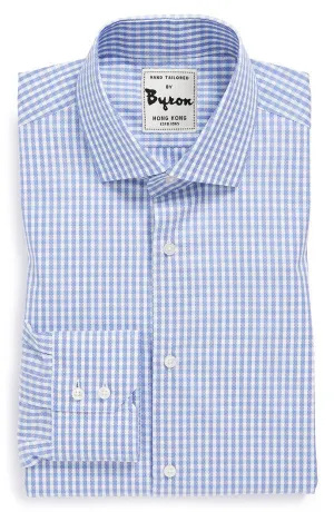 Lt. Blue Gingham Check Shirt, English Spread Collar, 2 button Angled Cuff