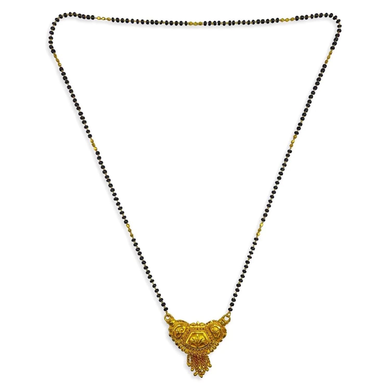 Maharashtrian Long Mangalsutra Designs Traditional Gold Pendant Simple Black Beads Chain