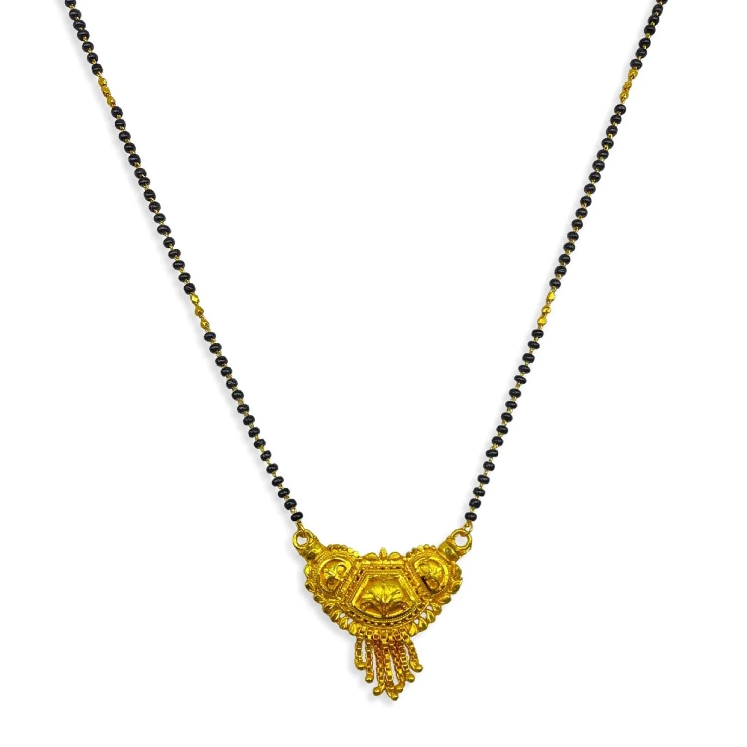 Maharashtrian Long Mangalsutra Designs Traditional Gold Pendant Simple Black Beads Chain