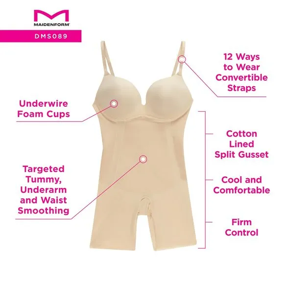 Maidenform Womens All-in-one With Built-in Bra Shapewear Dms089 All In One,