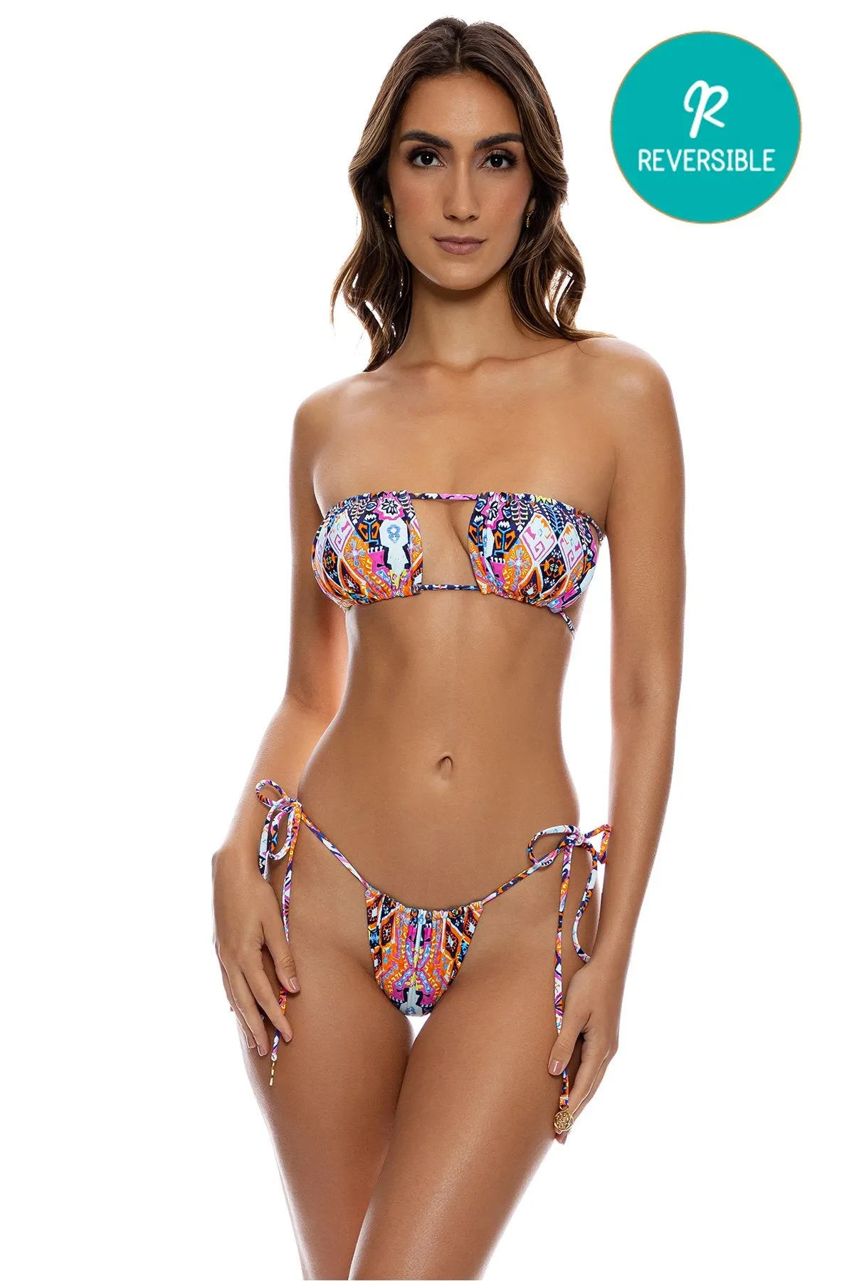 MARACUYA KISSES - Multiway Scrunched Cup Bandeau & Seamless String Brazilian Tie Side Bottom • Multicolor