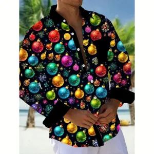 Men's Christmas Shiny Christmas Ball Print Long Sleeve Shirt