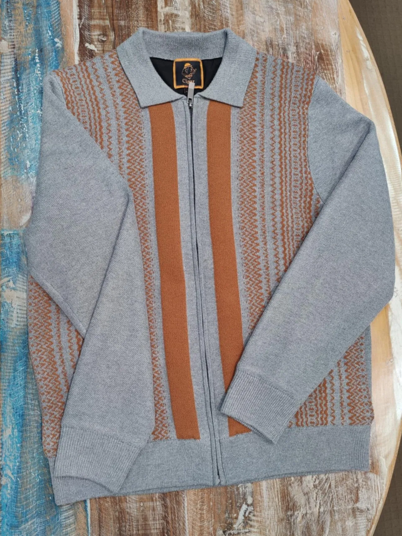 Men's Cigar Sweater | Knitted Lined Jacket | Gray