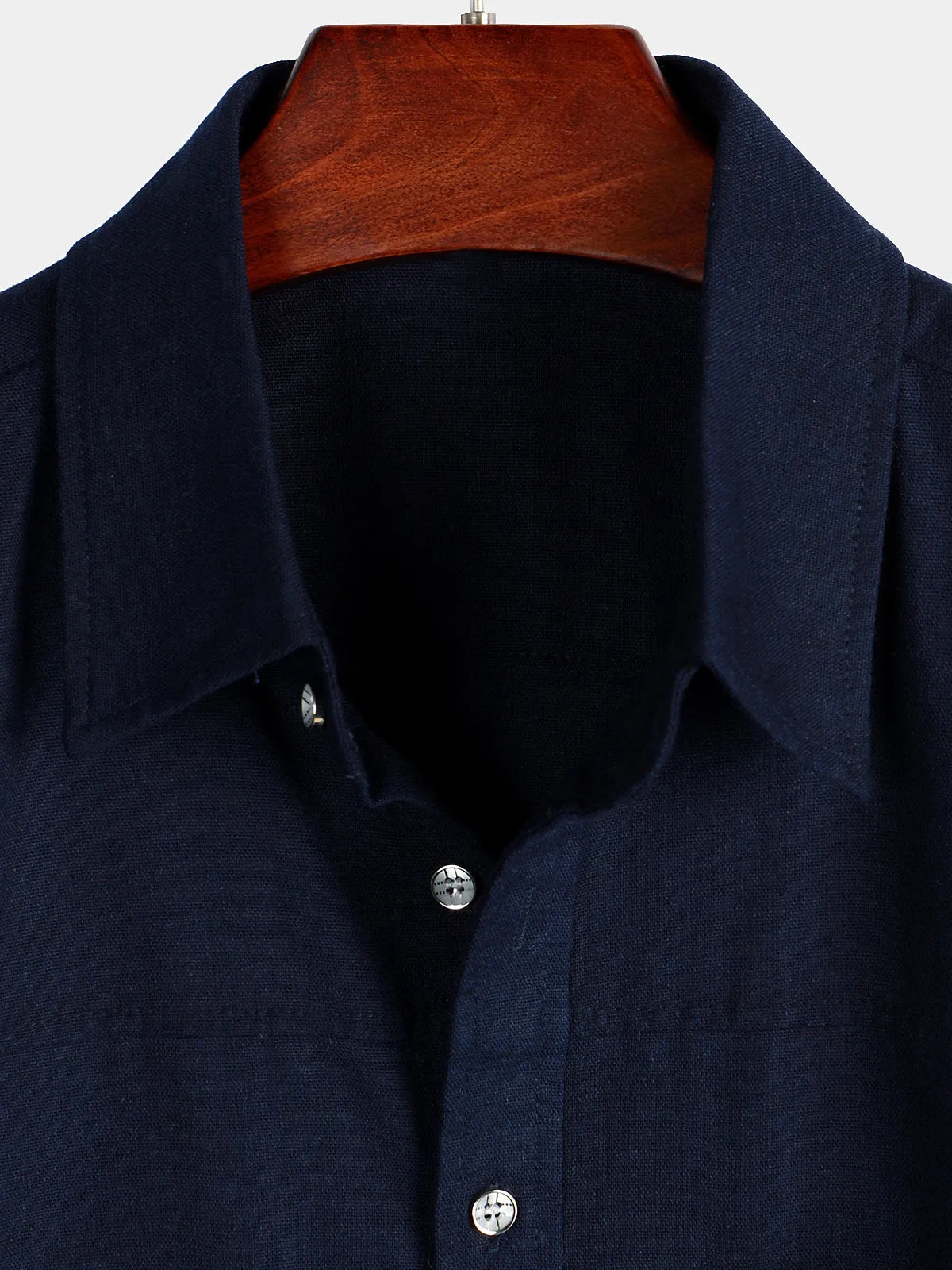 Men's Cotton & Linen Chest Pockets Solid Color Short Sleeve Shirt
