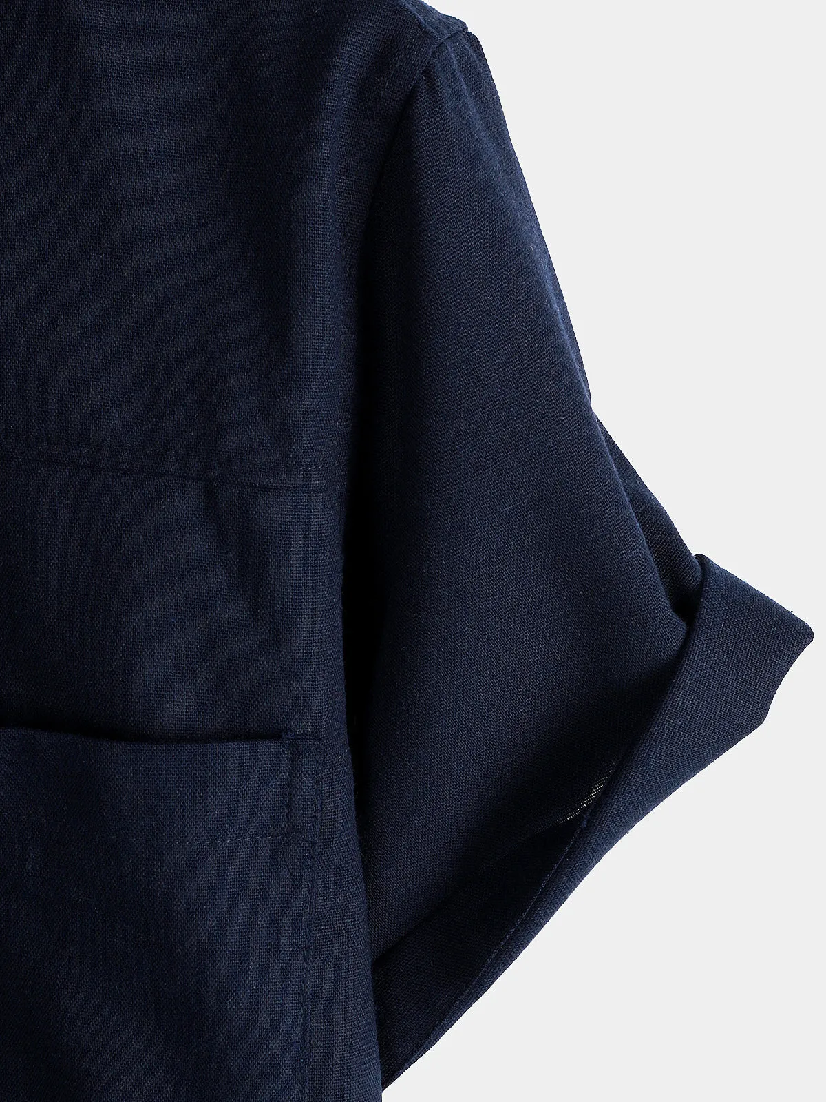 Men's Cotton & Linen Chest Pockets Solid Color Short Sleeve Shirt