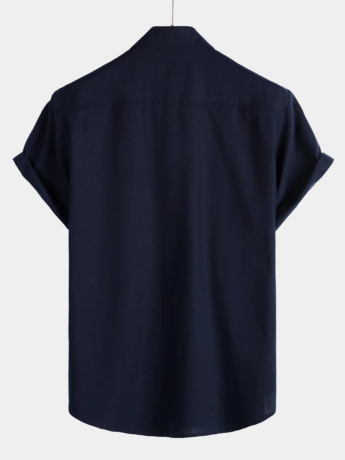 Men's Cotton & Linen Chest Pockets Solid Color Short Sleeve Shirt