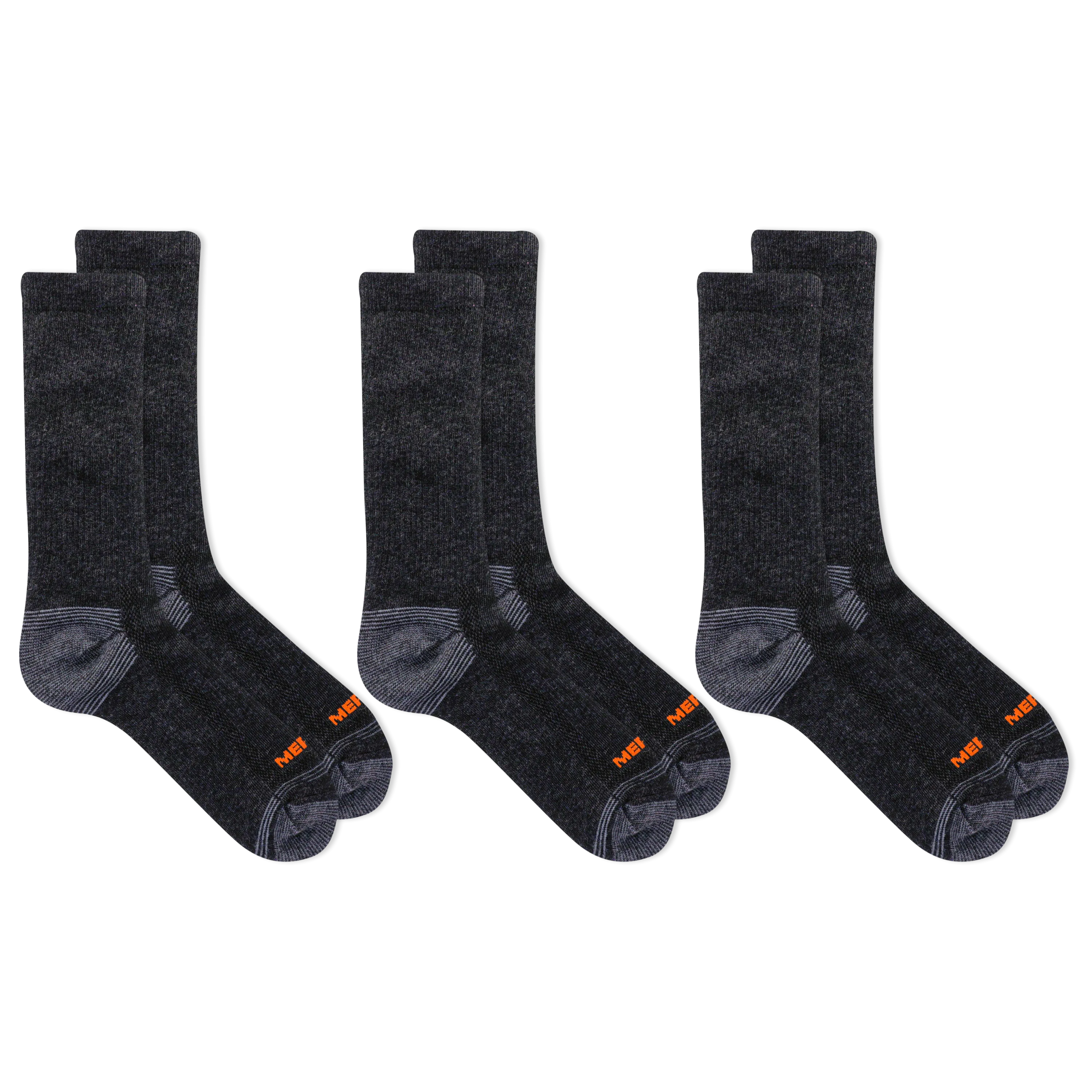 Merrell Durable Recycled Blend All Around Crew Sock 3 Pair Pack with Blister Protection and Fast Dry Moisture Wicking