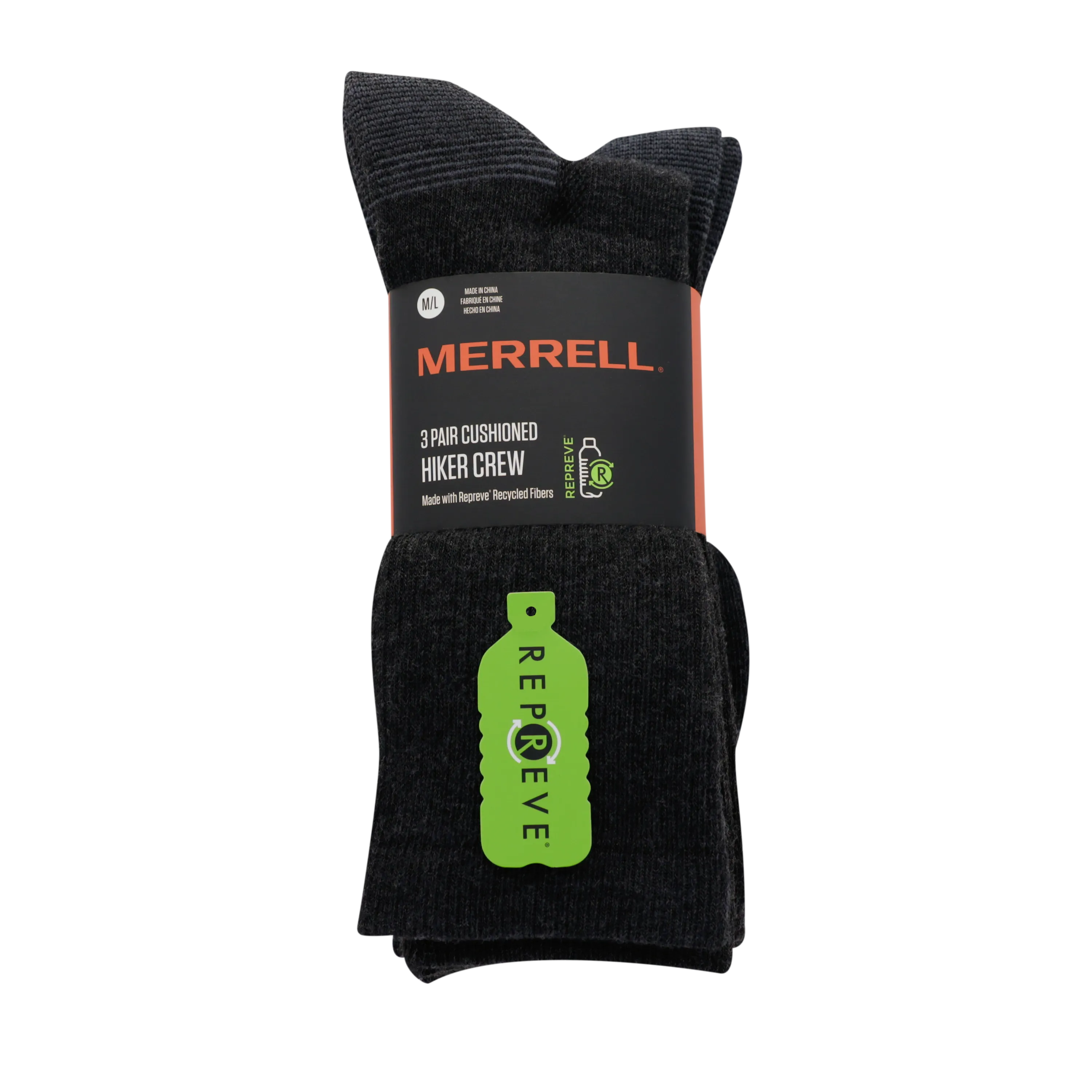 Merrell Durable Recycled Blend All Around Crew Sock 3 Pair Pack with Blister Protection and Fast Dry Moisture Wicking