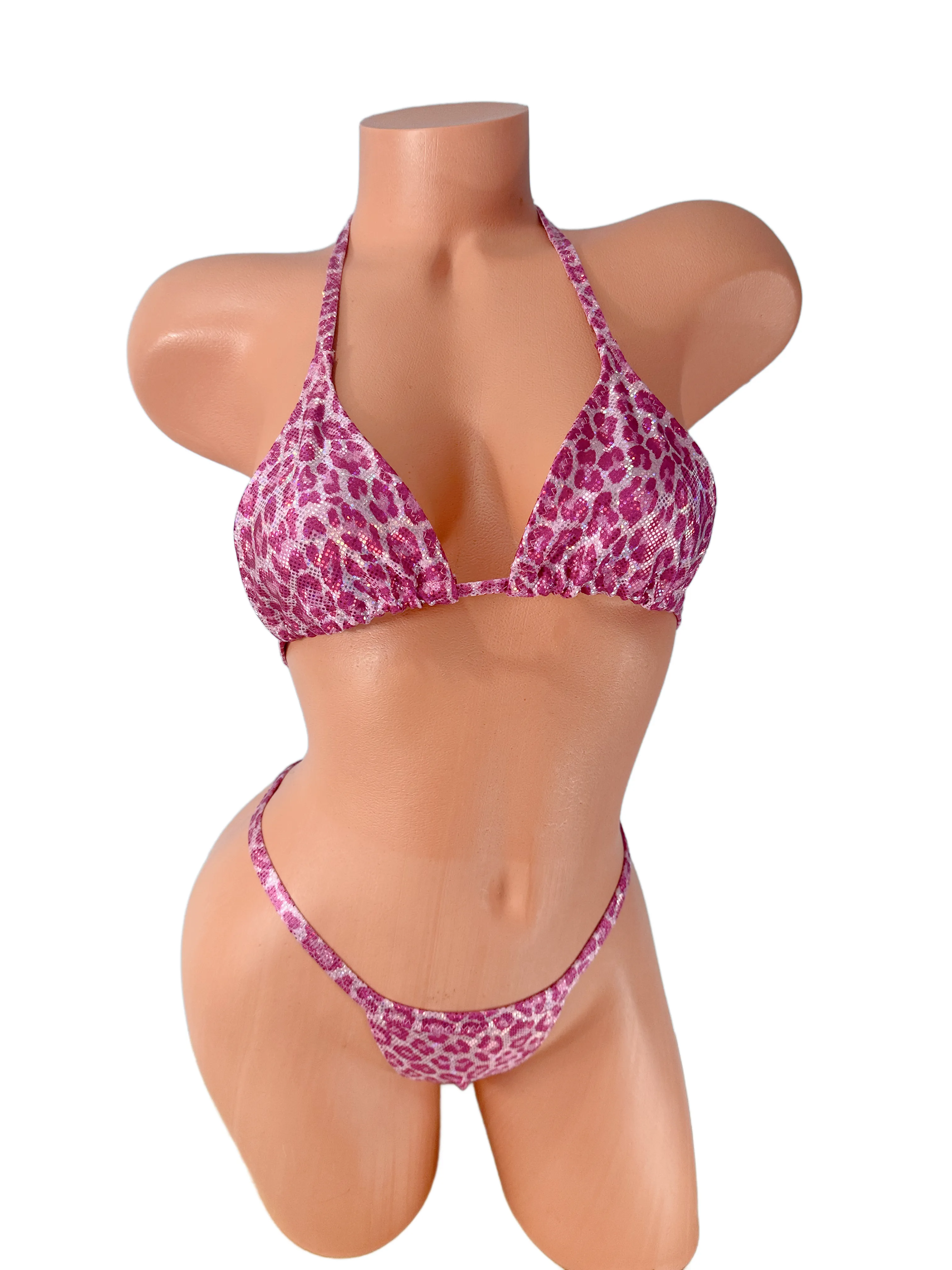 Metallic Pink Leopard wide front thong bikini
