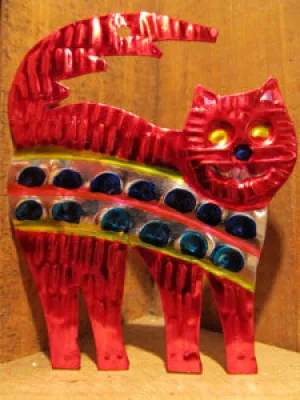 Mexican Tin Ornaments: Colorful Cats