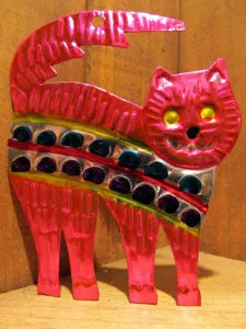 Mexican Tin Ornaments: Colorful Cats