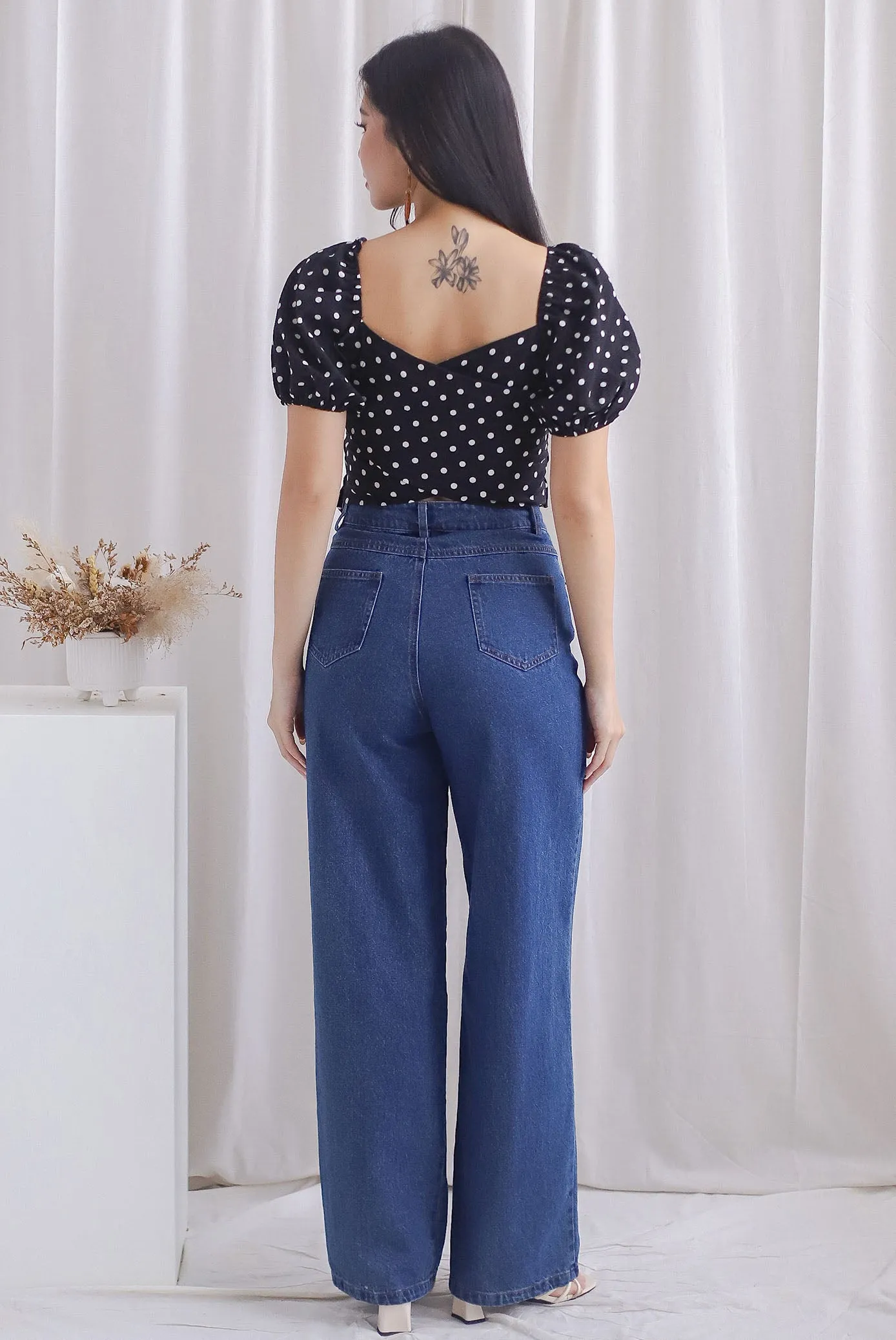 Michi Multiway Sash Tie Top In Black Dots