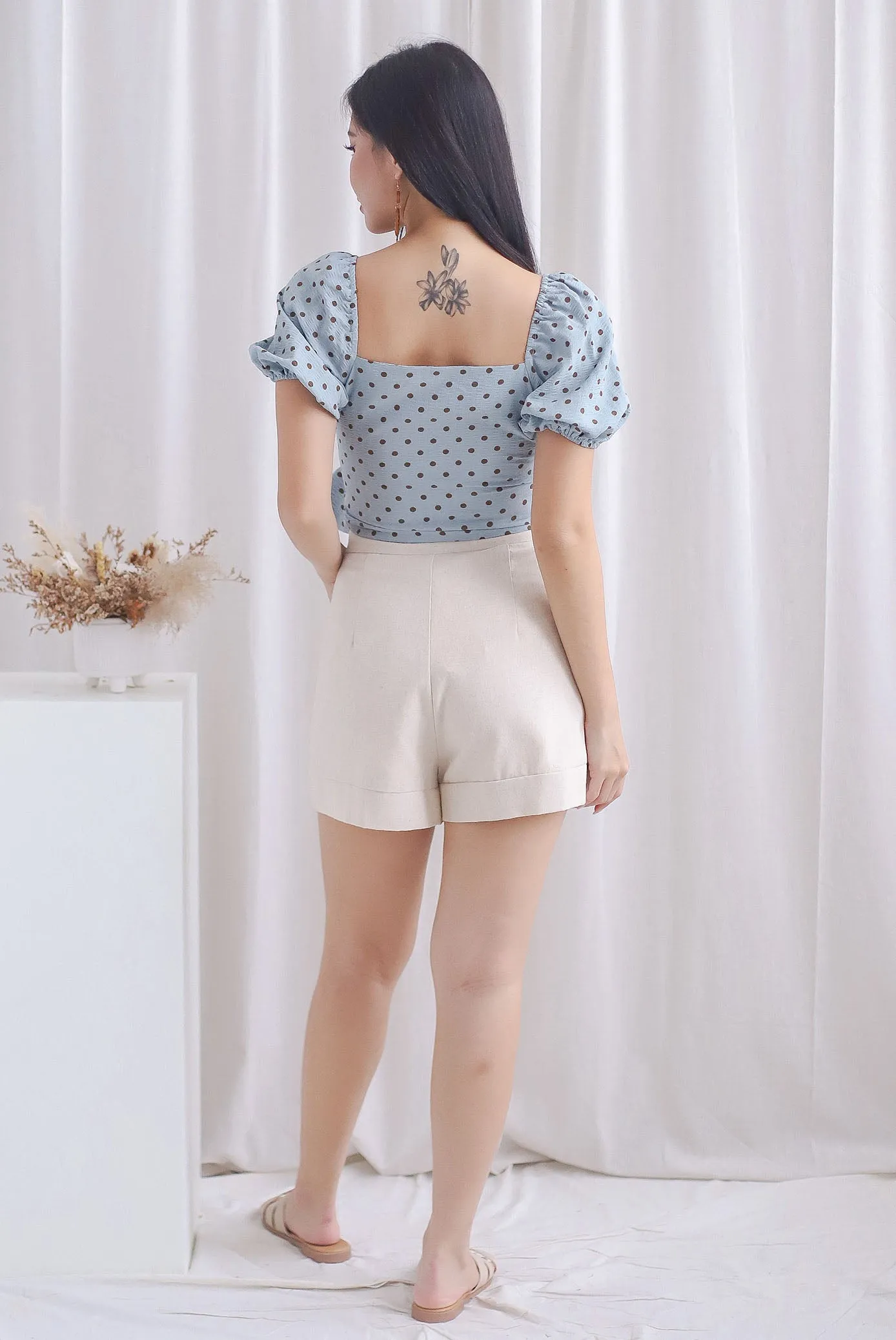 Michi Multiway Sash Tie Top In Blue Dots