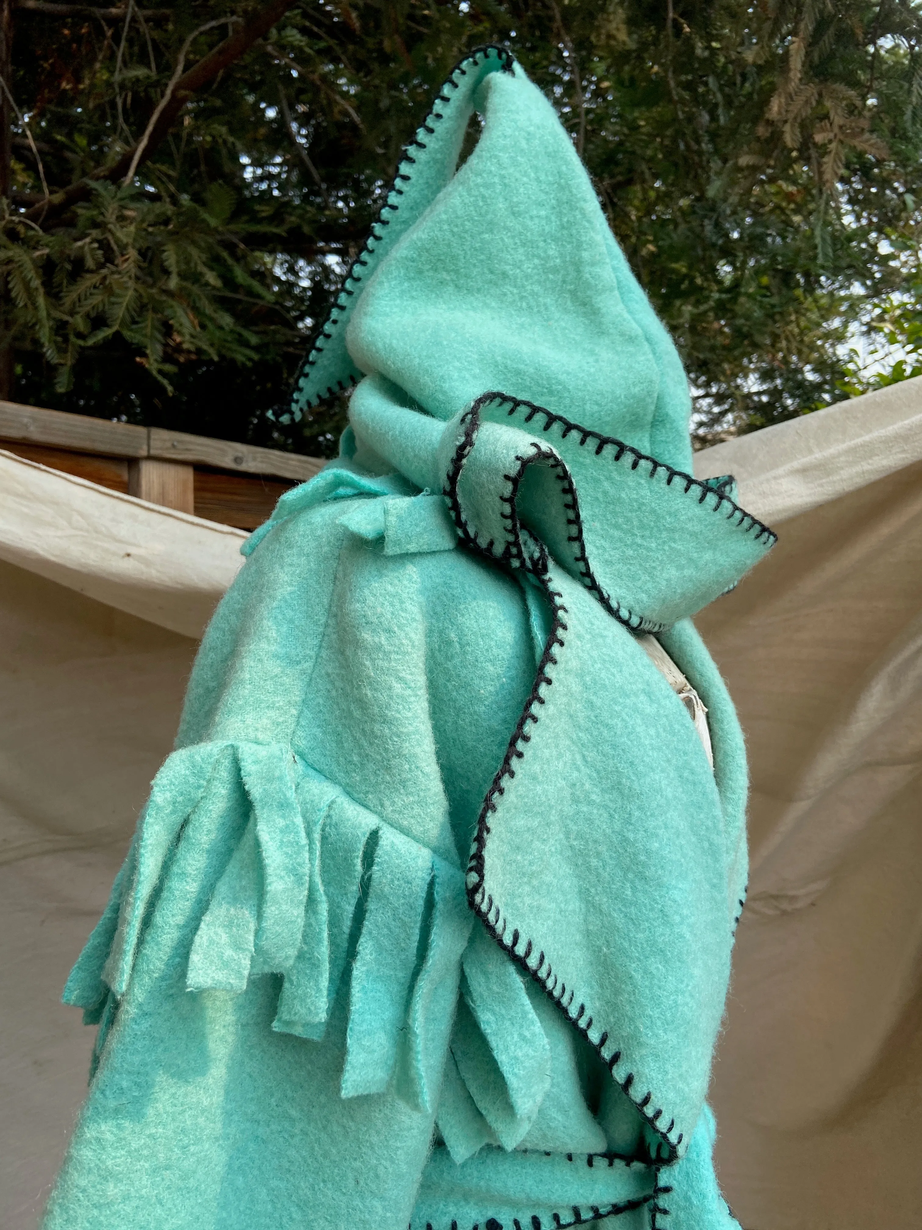 Mid Century Handmade Minty Wool Fringed Capote Coat