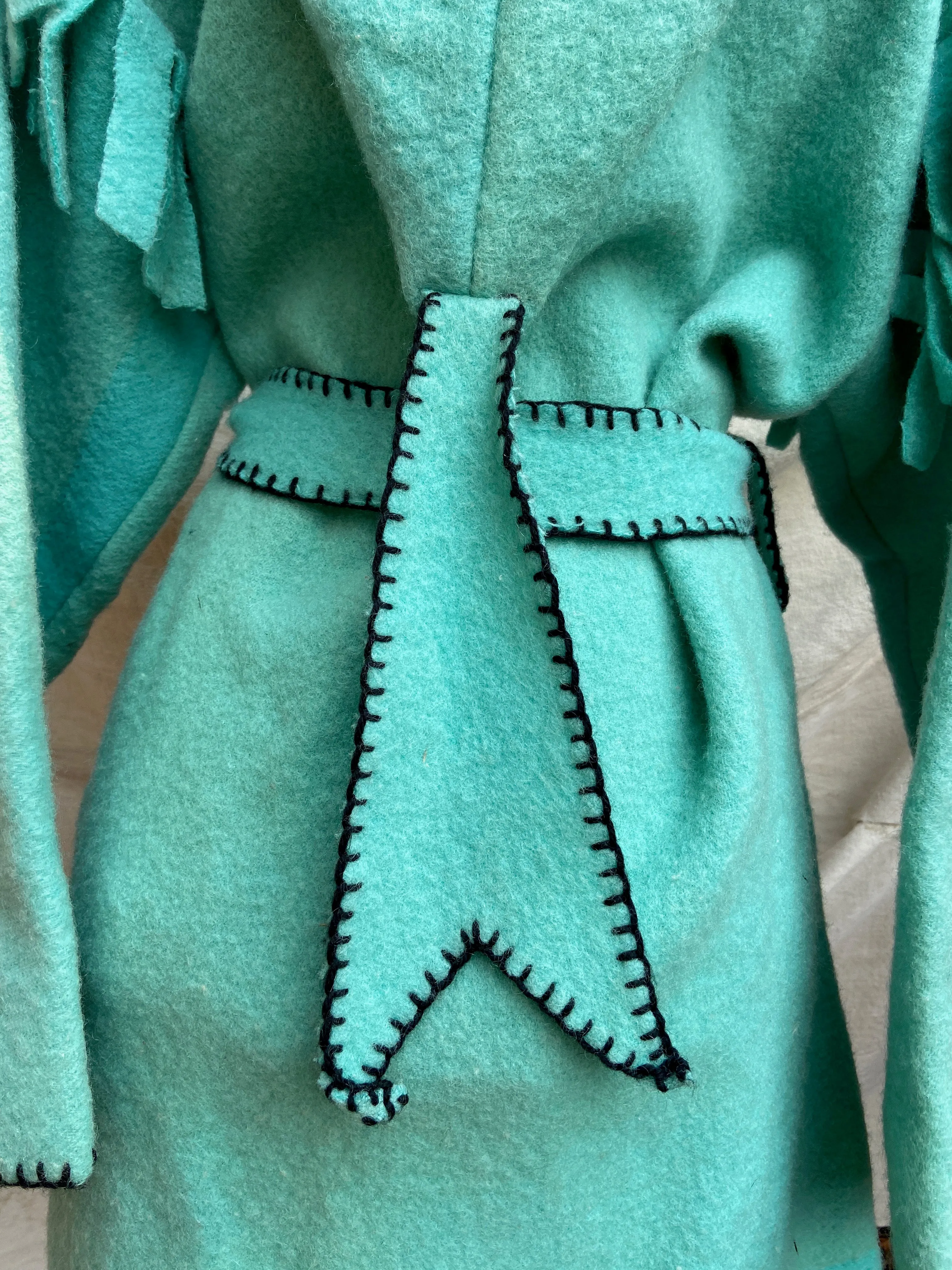 Mid Century Handmade Minty Wool Fringed Capote Coat