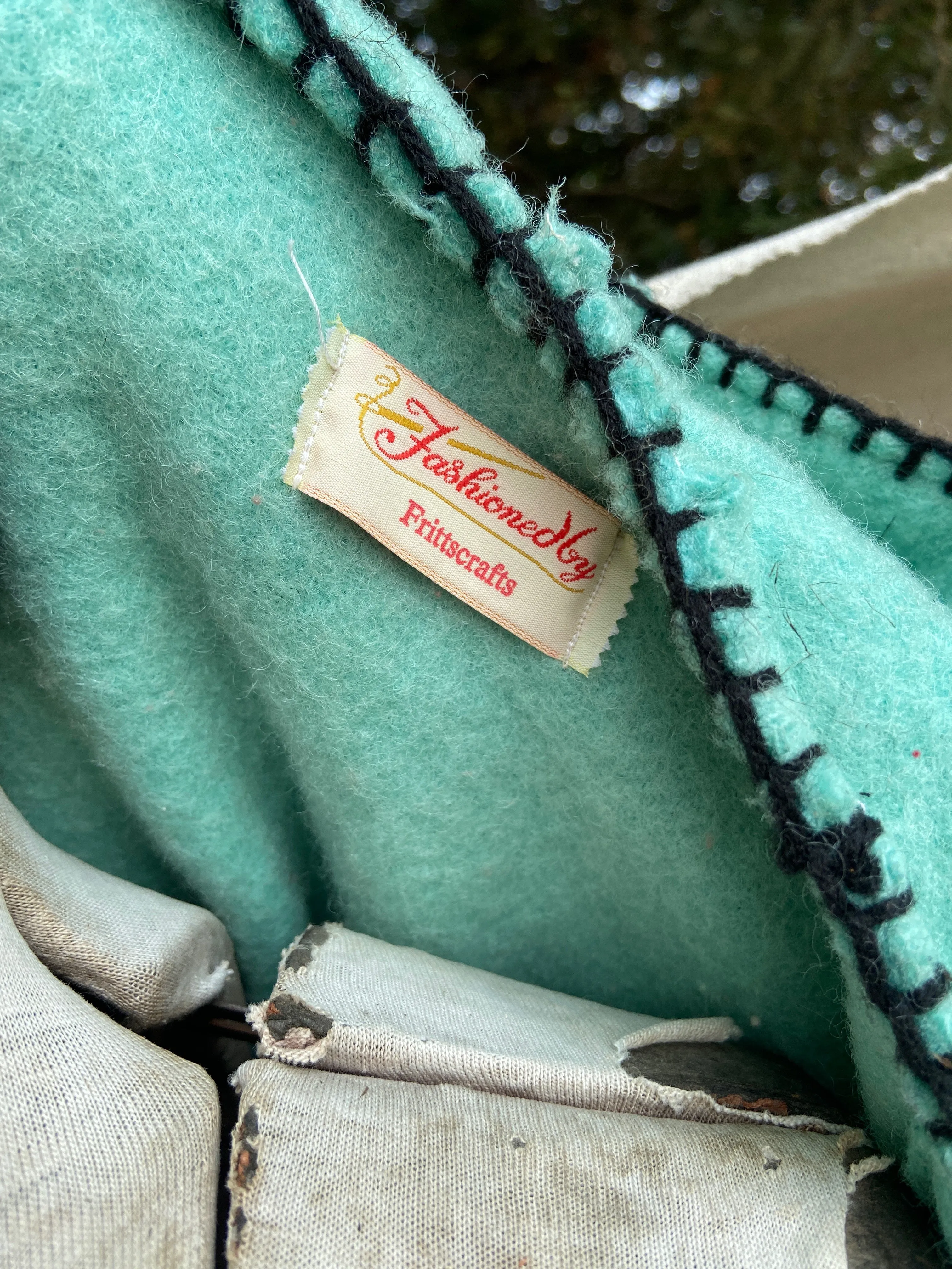 Mid Century Handmade Minty Wool Fringed Capote Coat