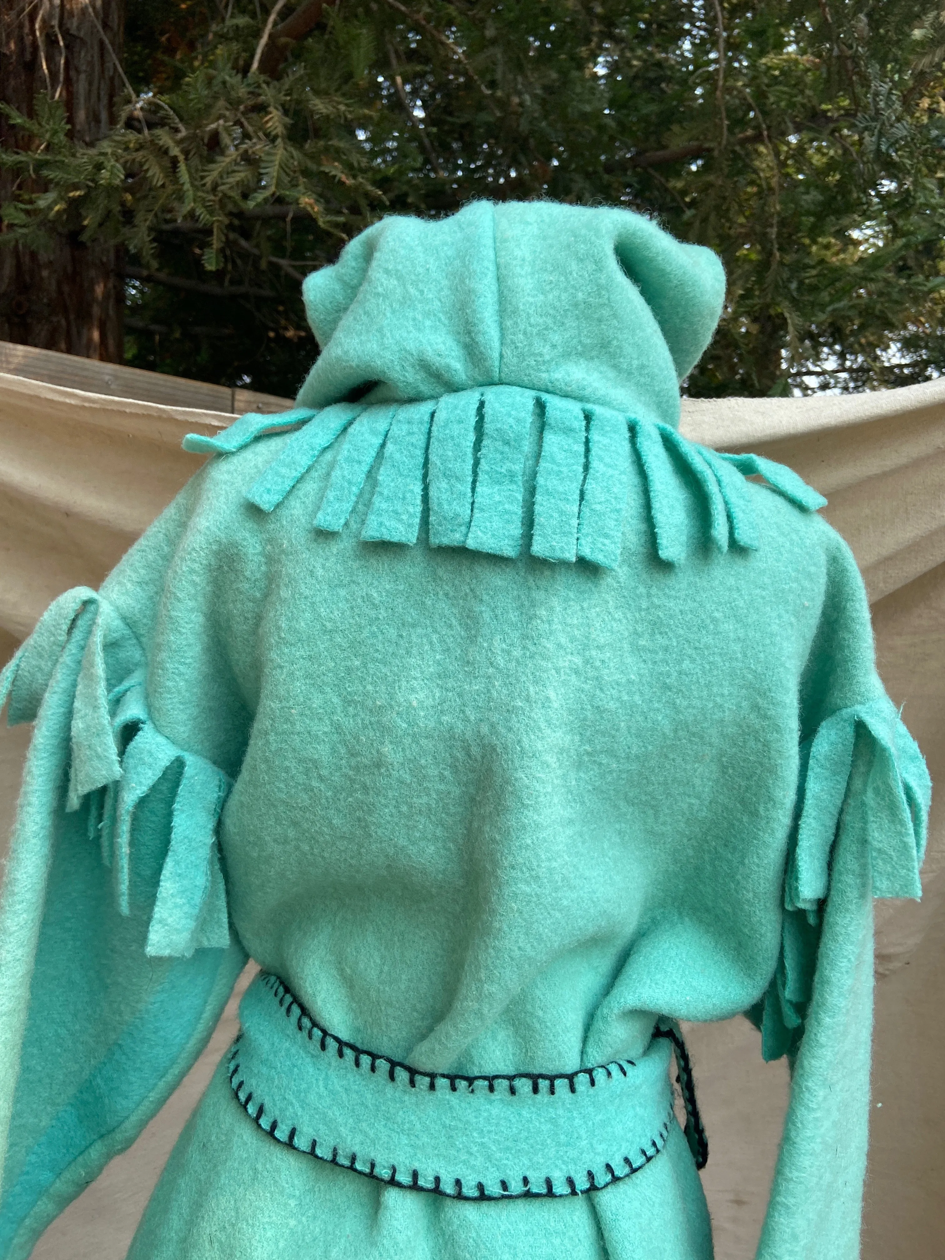 Mid Century Handmade Minty Wool Fringed Capote Coat
