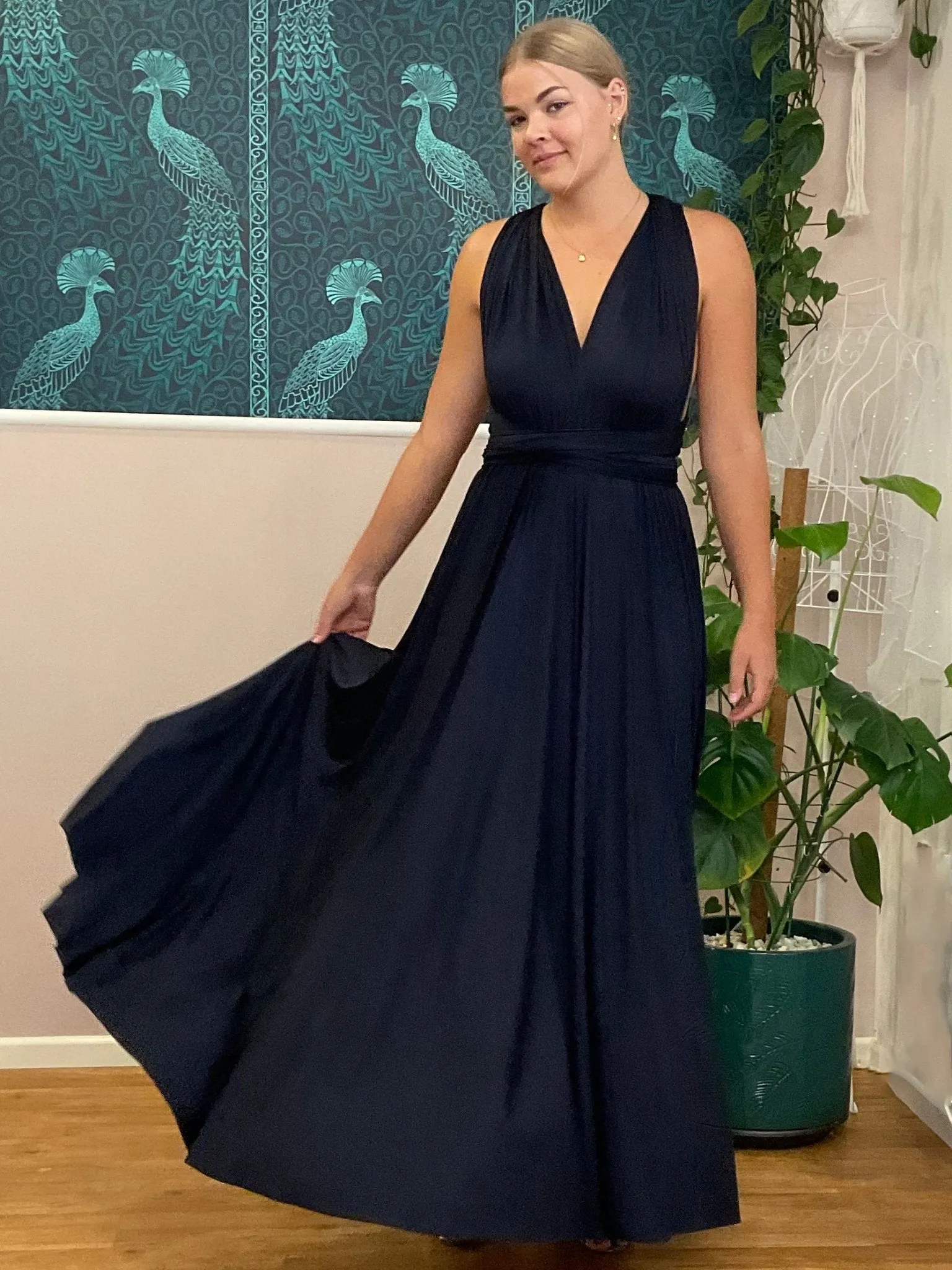 Midnight Navy convertible Infinity bridesmaid dress with split Express NZ wide
