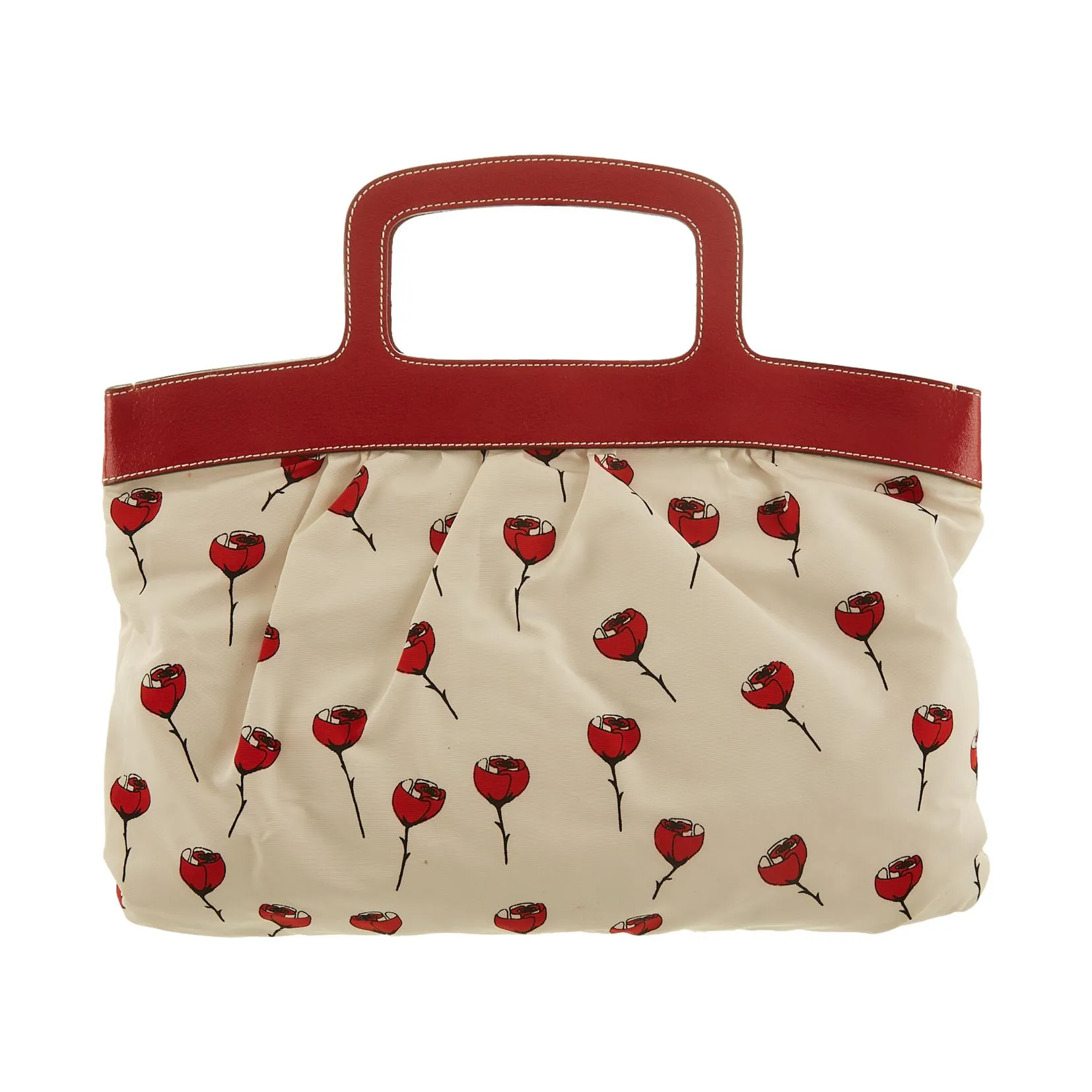 Miu Miu White Rose Print Top Handle Bag