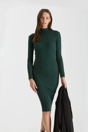 Mock Neck Long Sleeve Sweater Knit Midi Dress
