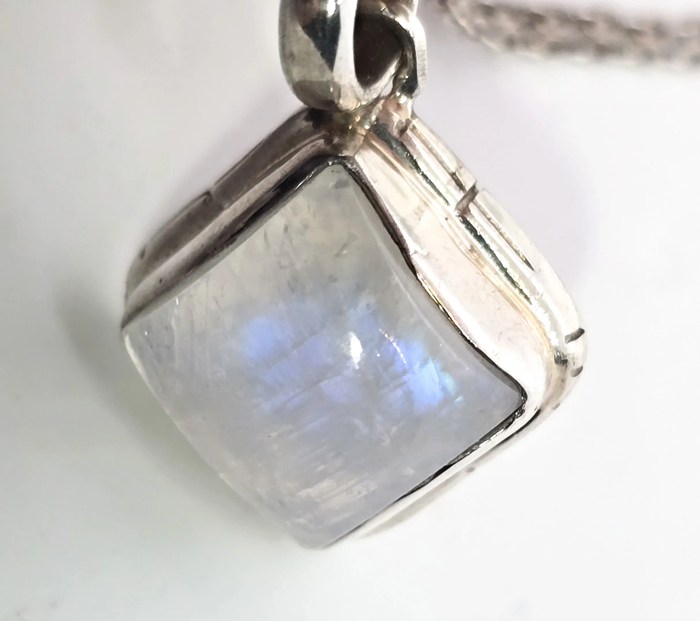 Moonstone Princess cut domed simple petite bright and flashy pendant necklace