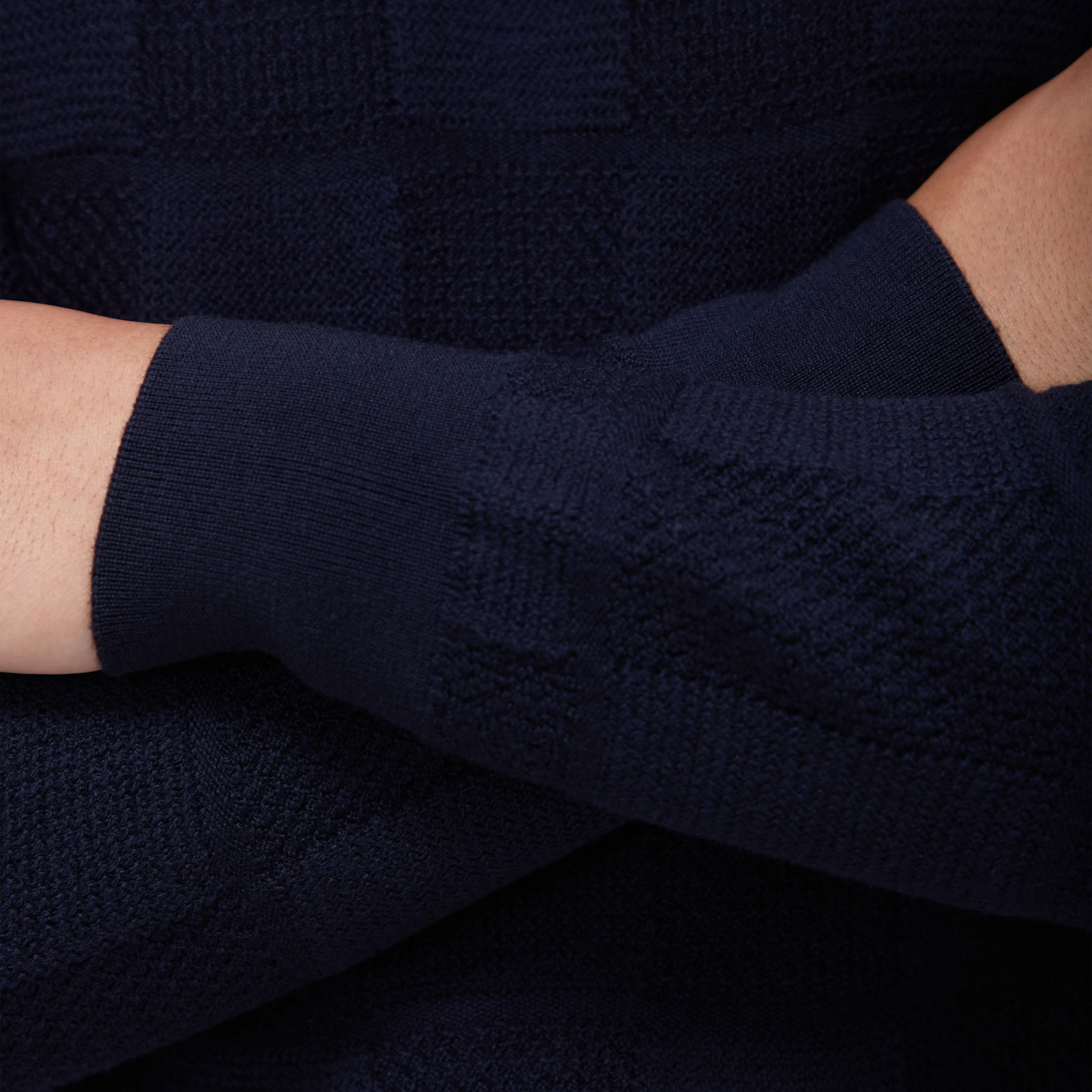 Multi-Stitch Check Jacquard Crew Neck Sweater