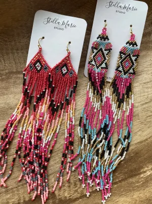 MULTIPLE COLORS: Extra Long Seed Bead Fringe Earrings