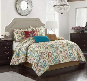 Nanshing Autumn Paisley 7-Piece Queen Comforter Set Bedding Ivory Multi Queen